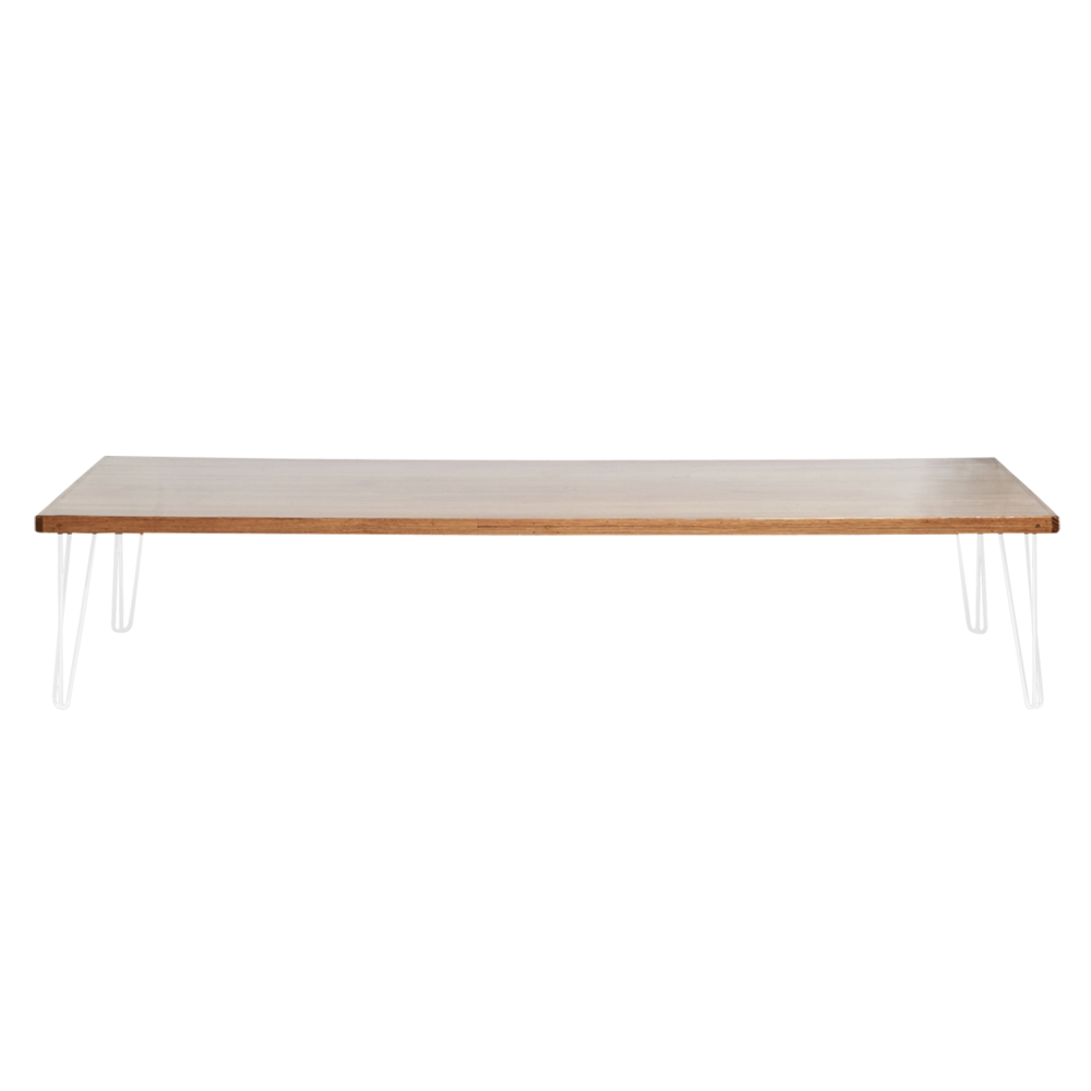 hairpin-coffee-table-240×105-teak-straight-white-legs