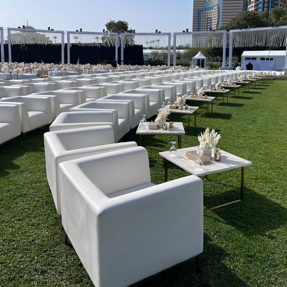 Executive armchair, Optical coffee table square, gold legs, white top